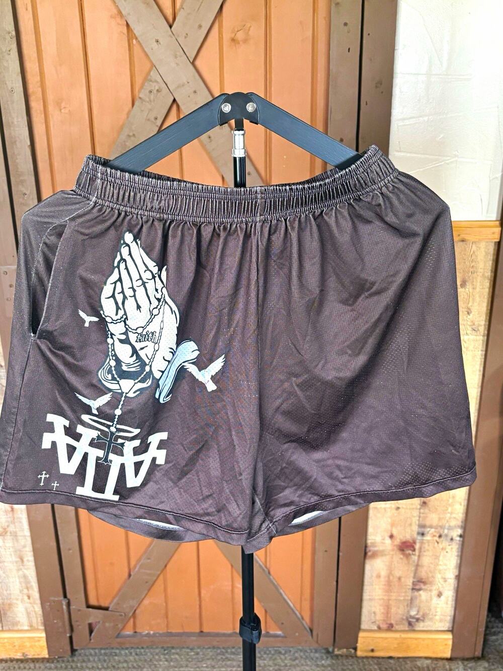 Fallen Mens L Black Athletic Shorts Mesh Polyester Regular Fit Graphic Logo